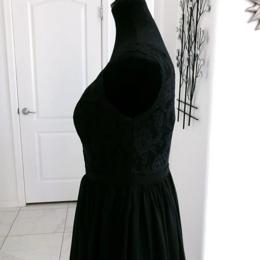 New Black One Shoulder Chiffon Gown Formal Dress M 6 S 4 Lace Top Formal - Picture 10 of 15